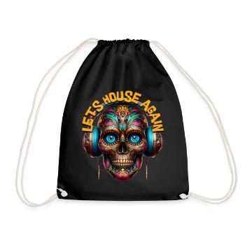 LETS HOUSE AGAIN - Cool Skull with Headphones! - Drawstring Bag - black - Front