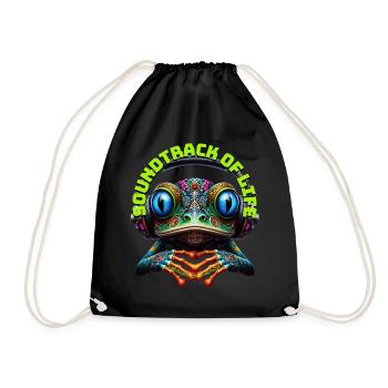 SOUNDTRACK OF LIFE - Cute Frog with Headphones! - Drawstring Bag - black - Front