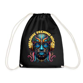 MELODIC TECHNO ROCKS - Cool Dude with Headphones! - Drawstring Bag - black - Front