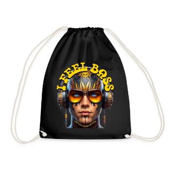 I FEEL BASS - Cool Dude with Headphones! - Drawstring Bag - black - Front