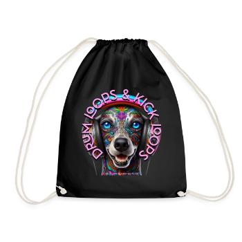 DRUM LOOPS & KICK LOOPS - Cute Dog with Headphones - Drawstring Bag - black - Front