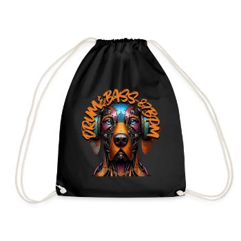 DRUM&BASS 87BPM - Cute Dog with Headphones! - Drawstring Bag - black - Front
