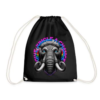 GIVE JUNGLE A CHANCE - Cool Mammoth & Headphones! - Drawstring Bag - black - Front