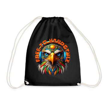 FREE TO HARDSTYLE – Cool Eagle with Headphones! - Drawstring Bag - black - Front