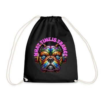 WHAT TIME IS TRANCE - Cool Bulldog with Headphones - Drawstring Bag - black - Front
