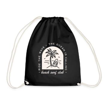 Beach surf club funny surfer retro - Drawstring Bag - black - Front