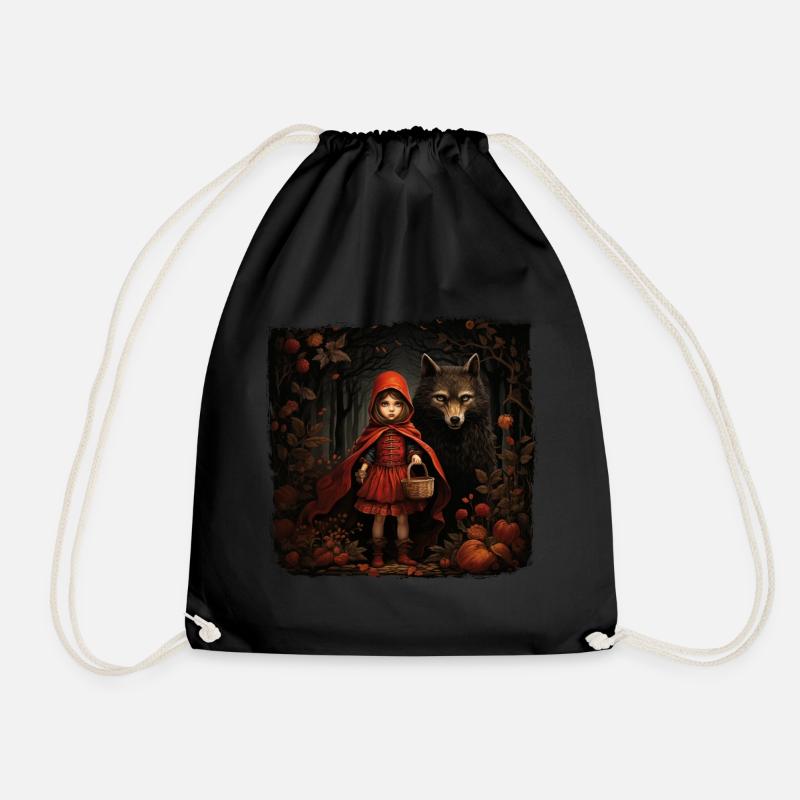 Little Red Riding Hood and the dear wolf - Drawstring Bag - black