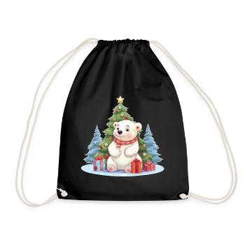 Weihnachten Eisbär mit Weihnachtsbaum - Turnbeutel - Schwarz - Vorne