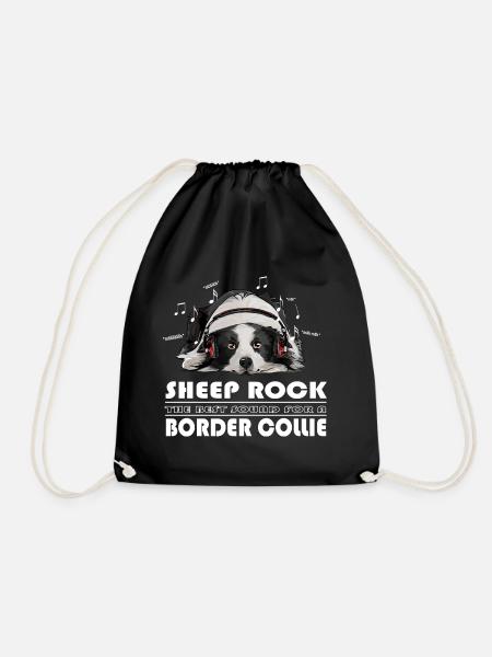 BORDER COLLIE SHEEP ROCK - Drawstring Bag - black