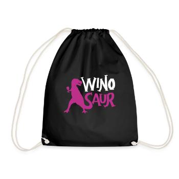 WineSaur Wine Drink Dino Vino Glass Wineglass Vine - Drawstring Bag - black - Front