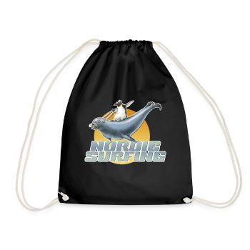 shirt motif penguin sea lion nordic surfing new - Drawstring Bag - black - Front