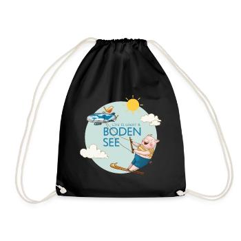 Wasserski Schwein "Life is great @Bodensee" - Turnbeutel - Schwarz - Vorne