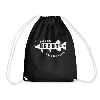 Hecht | Hechte Angeln Angler Angelrute Fische See - Turnbeutel - Schwarz - Vorne