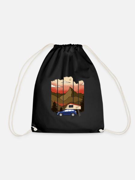 Dachzelt Camper | Natur & Sonnenuntergang Geschenk - Turnbeutel - Schwarz