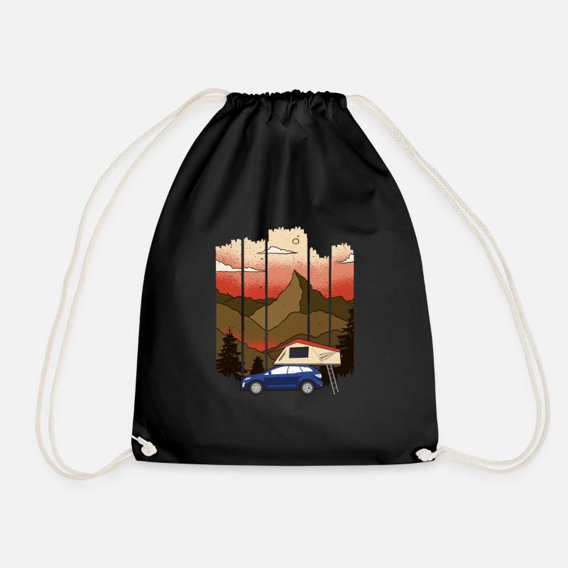 Dachzelt Camper | Natur & Sonnenuntergang Geschenk - Turnbeutel - Schwarz