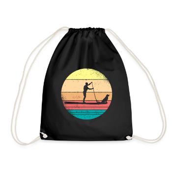 SUP with dog | Stand Up Paddling Dogs Gift - Drawstring Bag - black - Front