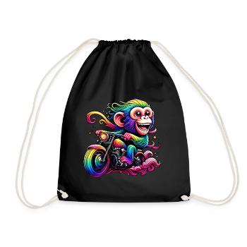 Rainbow monkey at the rainbow wheel - Drawstring Bag - black - Front