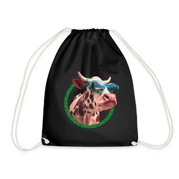 cool cow wearing sunglasses - Drawstring Bag - black - Front