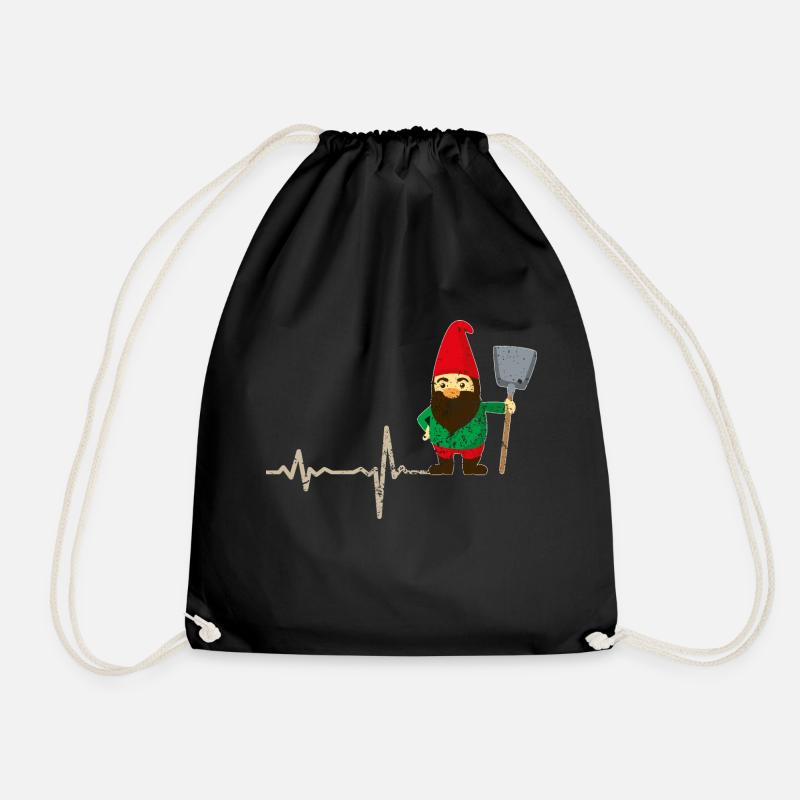 Geschenk Heartbeat Gartenzwerg Vintage - Turnbeutel - Schwarz