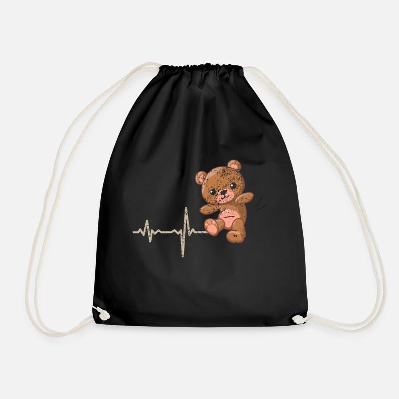 Geschenk Heartbeat Teddybär Knuddelbär - Turnbeutel - Schwarz