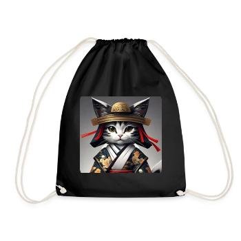 Niedliche Samurai Katze - Turnbeutel - Schwarz - Vorne
