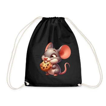 Cute cartoon mouse nibbling crispy cookie - Drawstring Bag - black - Front