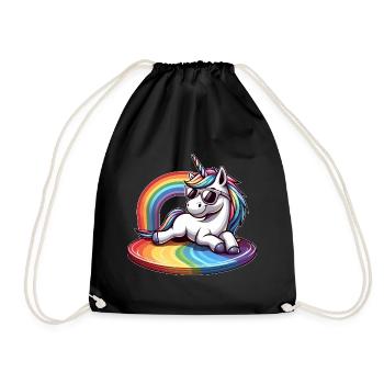 Unicorn Surfer Rainbow Surfing Cool - Drawstring Bag - black - Front