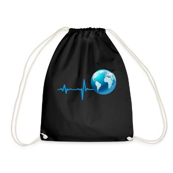 Geschenk Heartbeat Erde Welt Planet - Turnbeutel - Schwarz - Vorne