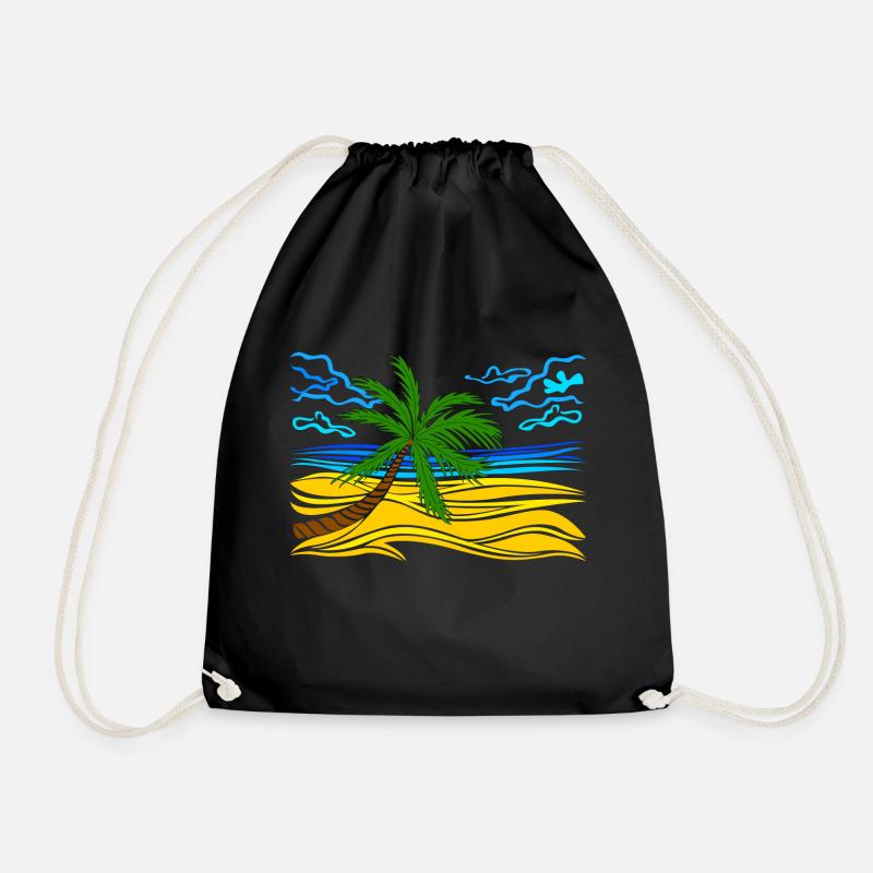 Palme am Strand - Turnbeutel - Schwarz