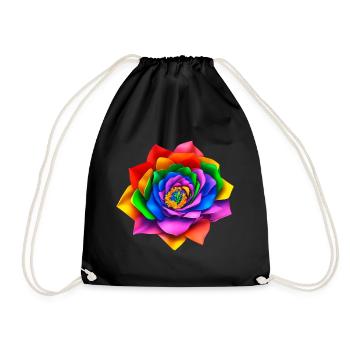 Lebendige 3D Regenbogenblume - Turnbeutel - Schwarz - Vorne