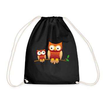 Owl with little owl - Drawstring Bag - black - Front