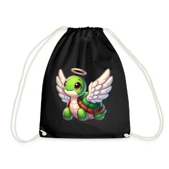 Cute Turtle Cartoon Angel Wings - Drawstring Bag - black - Front
