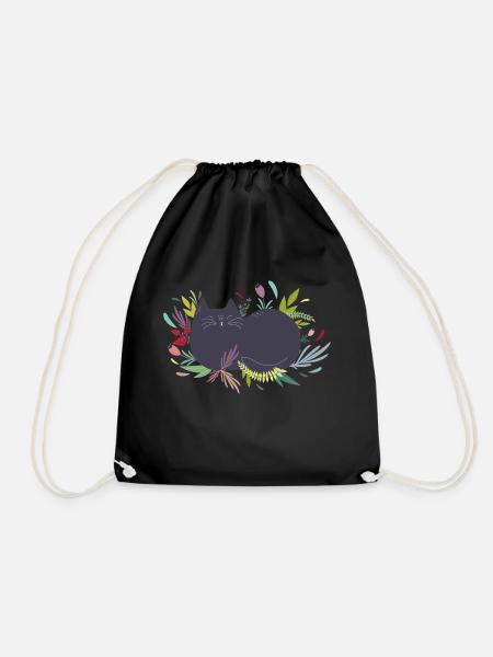 Cat in the Flowergarden - Drawstring Bag - black