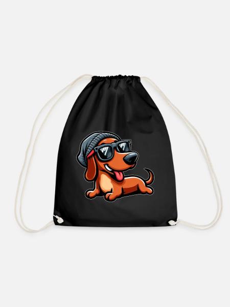 Süßer Cartoon Hund Dackel Sonnenbrille - Turnbeutel - Schwarz