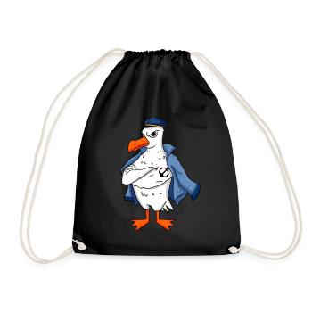 Muskelöse Seemöwe mit Anker Tattoo Möwe Geschenk - Turnbeutel - Schwarz - Vorne