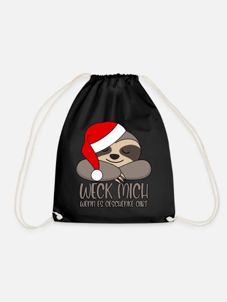 Faultier Weck mich wenn es Geschenke gibt - Turnbeutel - Schwarz