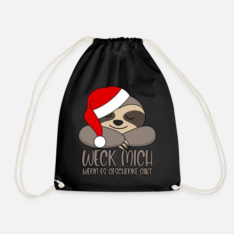 Faultier Weck mich wenn es Geschenke gibt - Turnbeutel - Schwarz