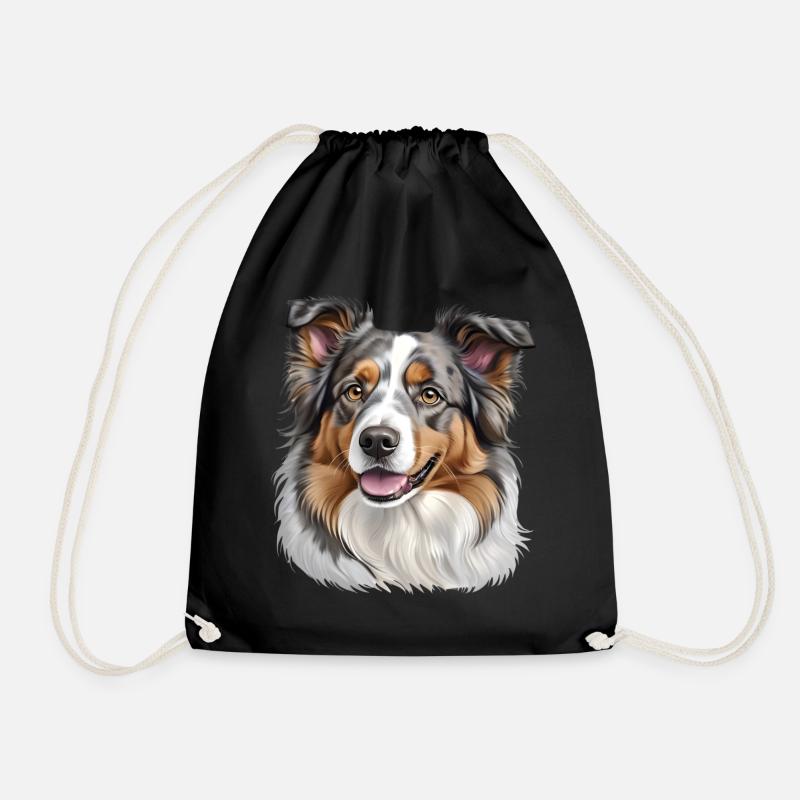 Australian Shepherd Kopf - Turnbeutel - Schwarz