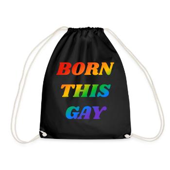 Born this gay rainbow text - Drawstring Bag - black - Front