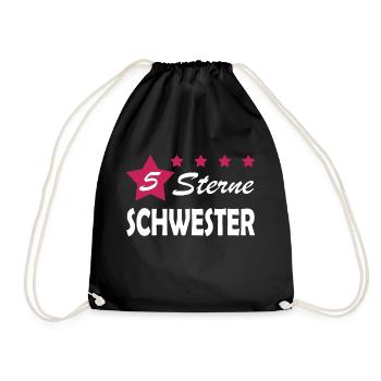 5 Sterne Schwester Geschenk Idee beste Schwester - Turnbeutel - Schwarz - Vorne