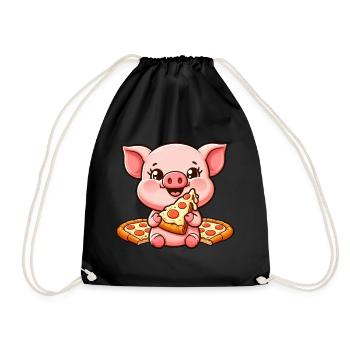 Lustiges Schwein auf Farm Pizza Pizzaliebhaber - Turnbeutel - Schwarz - Vorne