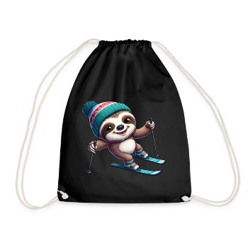 Funny Sloth Ski Winter Sports Design - Drawstring Bag - black - Front