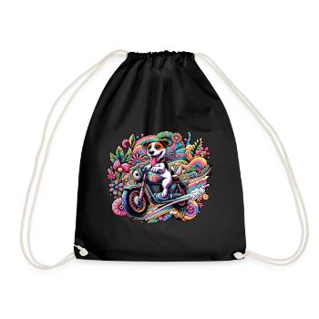 Biker puppy: On tour through the land of flowers - Drawstring Bag - black - Front