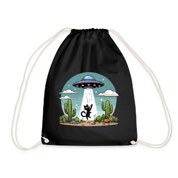 Ufo Katze Space Aliens Weltraum Kaktus Lustig Fun - Turnbeutel - Schwarz - Vorne