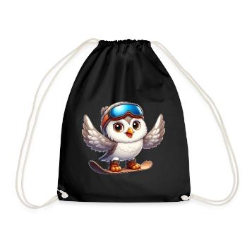 Owl on Snowboard Winter Sports Adventure - Drawstring Bag - black - Front