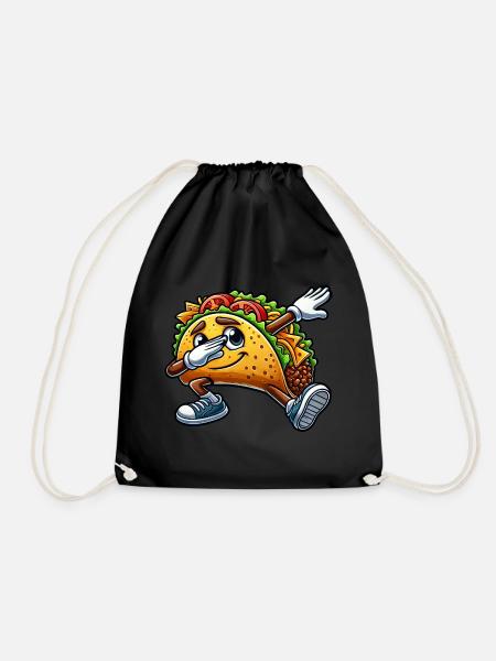 Cute Taco Cartoon Dabbing Dance - Drawstring Bag - black