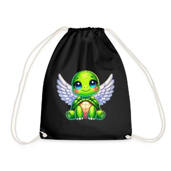 Cute Turtle Angel Wings Cartoon Design - Drawstring Bag - black - Front