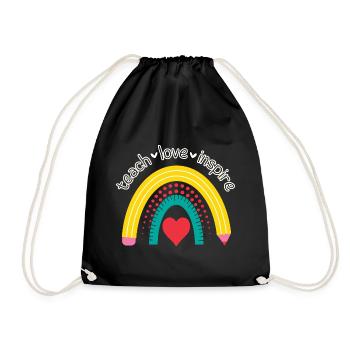 teach love inspire Lehrer Bleistift Lineal Beruf - Turnbeutel - Schwarz - Vorne
