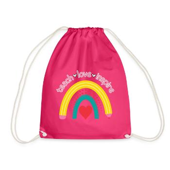 teach love inspire Lehrer Bleistift Lineal Beruf - Turnbeutel - Fuchsia - Vorne