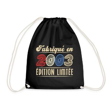 Fabriqué en 2003, Vintage cadeau d'anniversaire - Sac de sport léger - noir - Devant